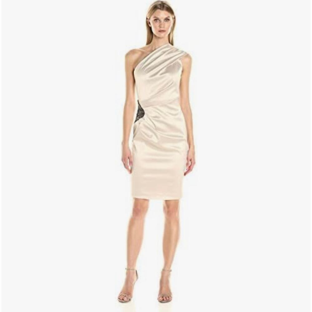 Eliza J Cream One-Shoulder Prom Dress